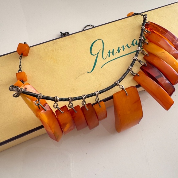Vintage Baltic Amber Necklace Butterscotch Honey 875 Silver Chain USSR Soviet 老琥 - Picture 6 of 10